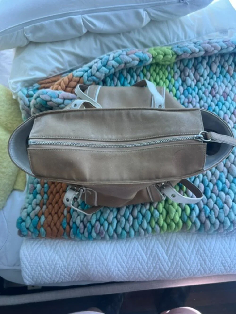 Vintage Coach Tan & White Trim Tote Bag